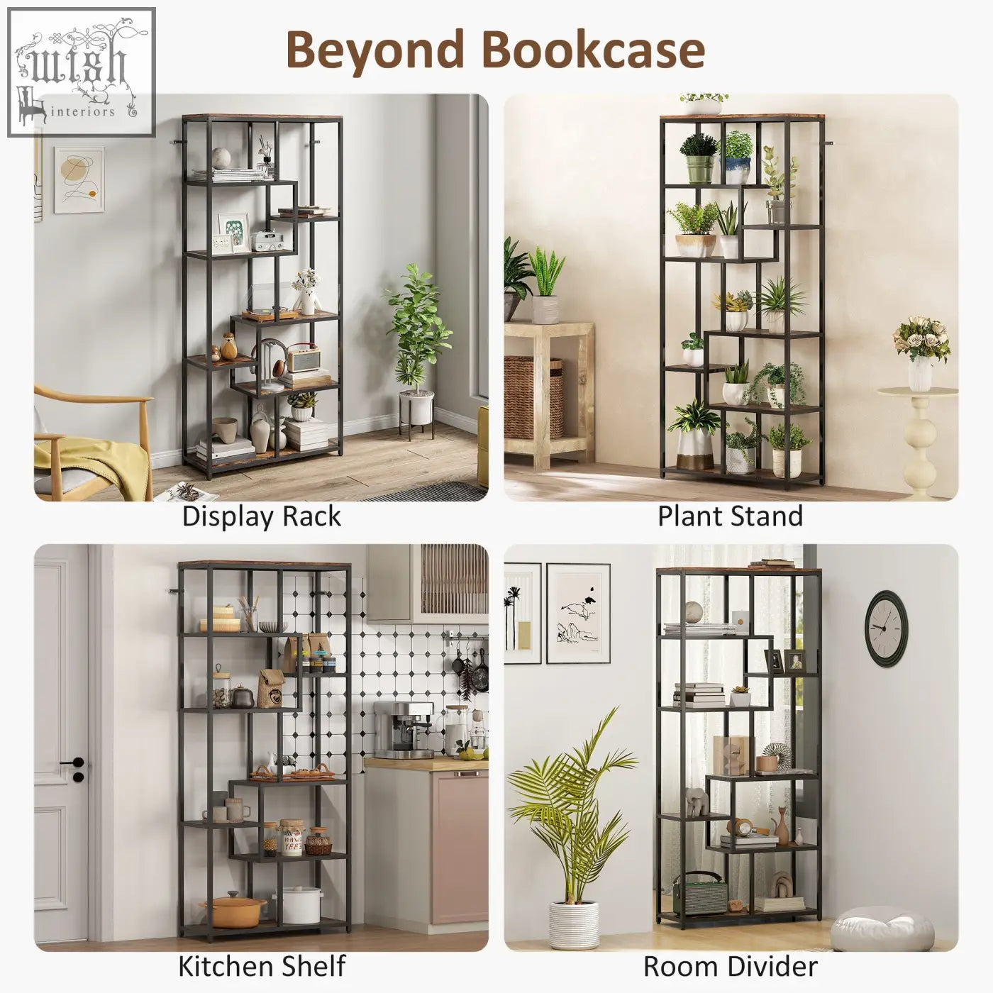 Black metal seven-tier bookcase with metal frame and anti-tipping straps from HOMCOM in brown and black colors