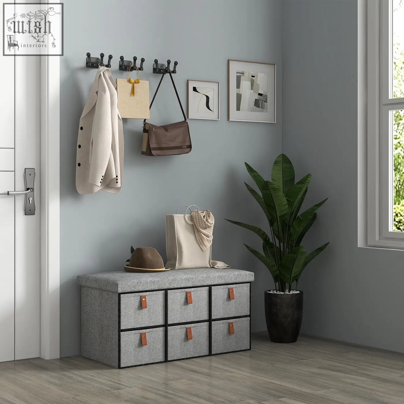 Gray homcom shoe bench with cushion and six fabric drawers featuring brown leather pulls for storing six shoe pairs