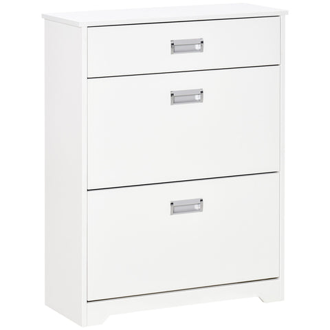 White homcom shoe cabinet with three drawers flip doors slim design and large storage for entryway shoes