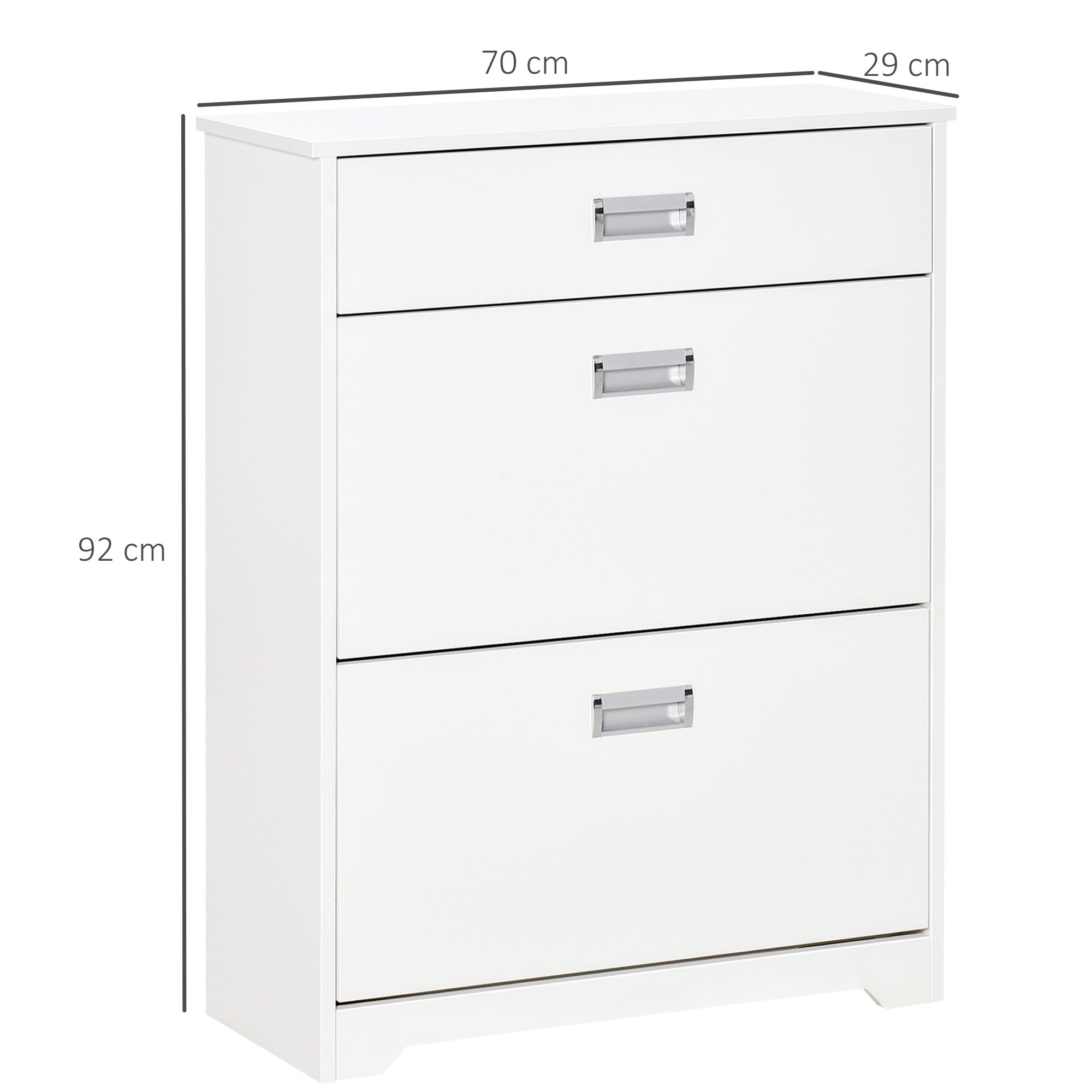 White HOMCOM shoe cabinet with flip drawers, chrome handles, and large storage for 16 pairs of shoes in entryway