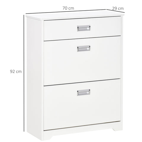 White HOMCOM shoe cabinet with flip drawers, chrome handles, and large storage for 16 pairs of shoes in entryway