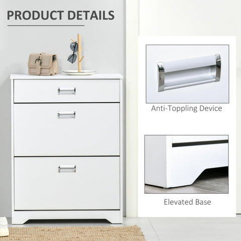 White homcom shoe cabinet with flip drawers large storage and silver handles ideal for entryway organization