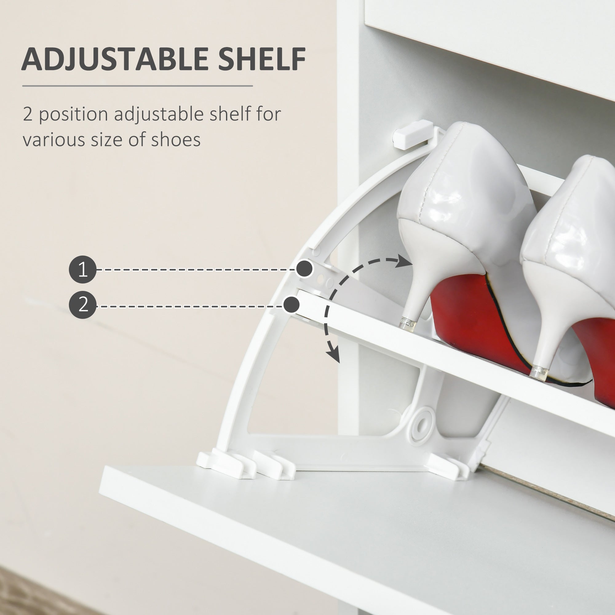 White homcom shoe cabinet with adjustable shelf and flip drawers for large storage of shoes in entryway