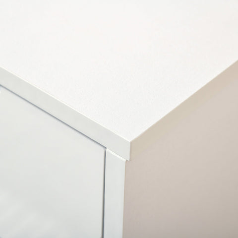 White homcom shoe cabinet corner with high gloss shoe finish, 3 flip drawers, and smooth minimalist design edges
