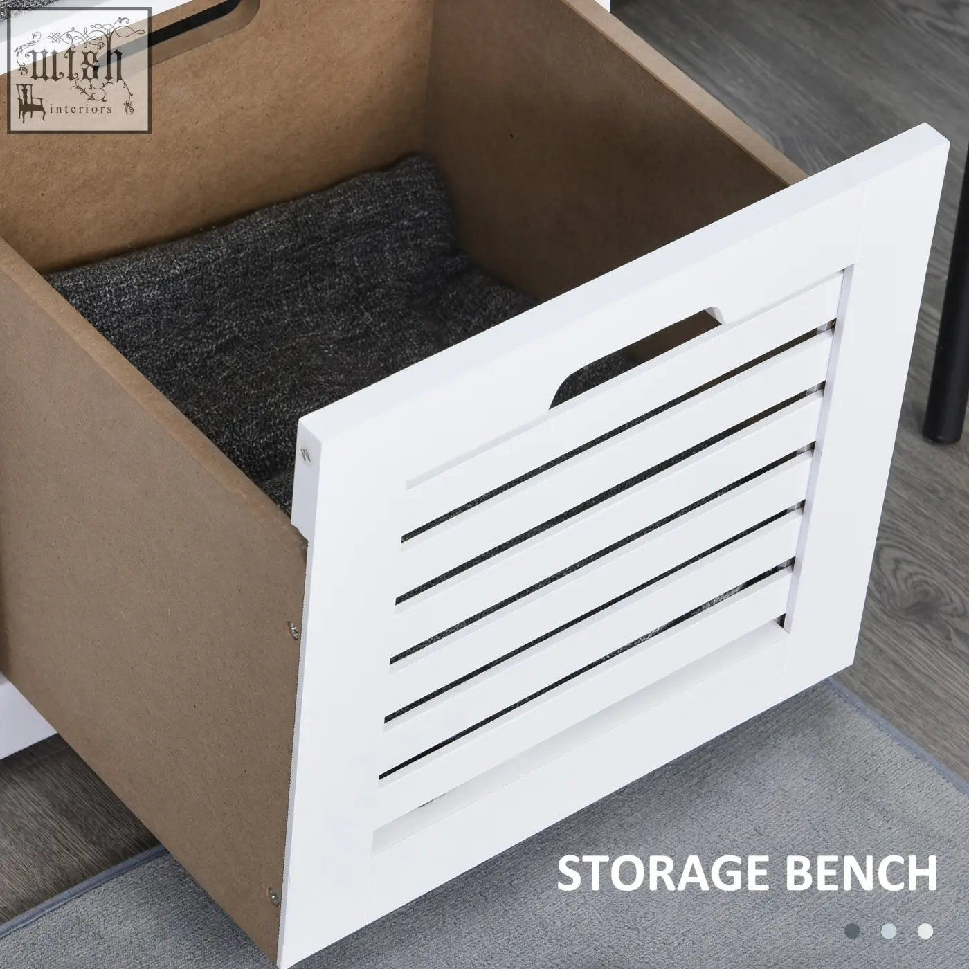 White homcom shoe storage bench with slatted doors gray fabric cushion and 3 drawers for hallway organization