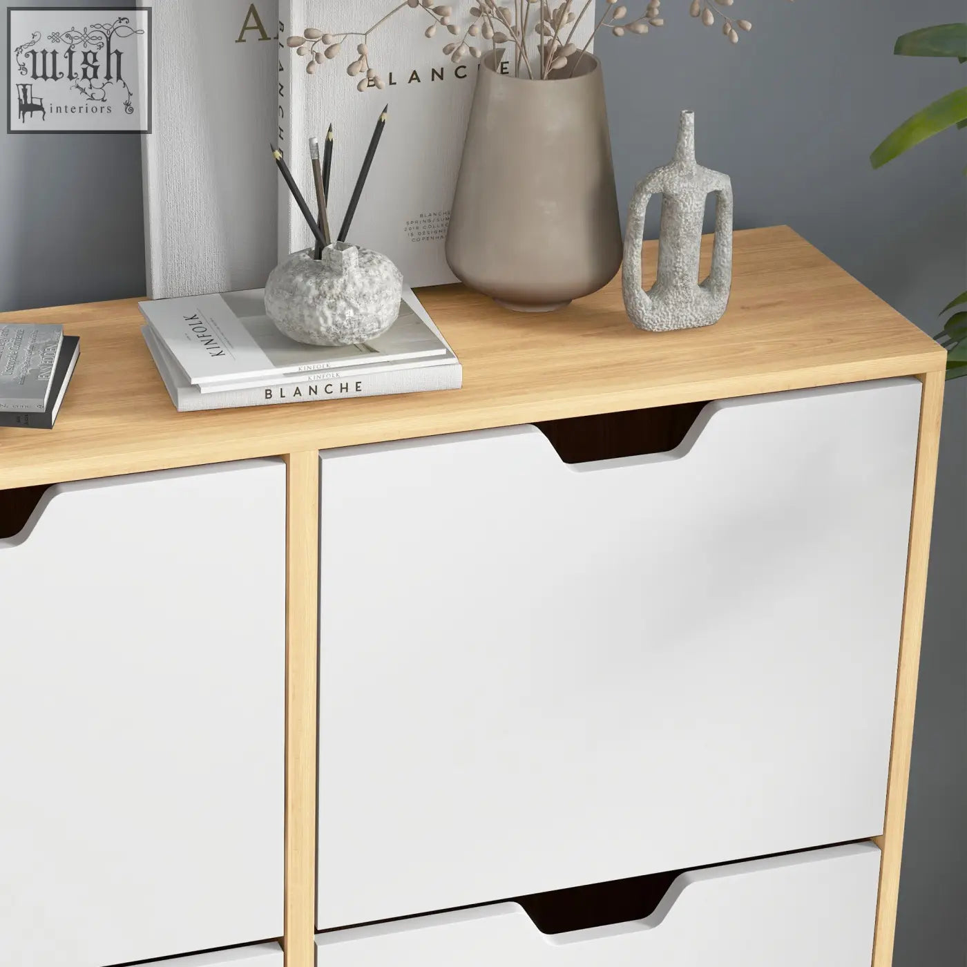 White wooden homcom shoe storage cabinet with three drawers and minimalist handles for organized shoe storage