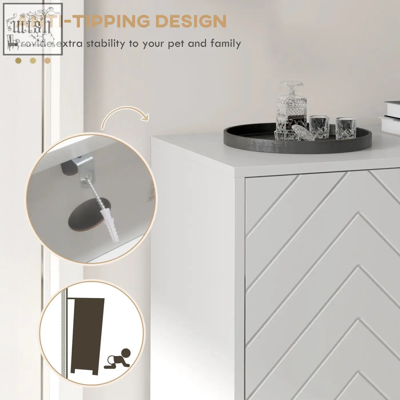 White homcom shoe cabinet with chevron patterned doors and anti-tipping design storing 12 shoe pairs