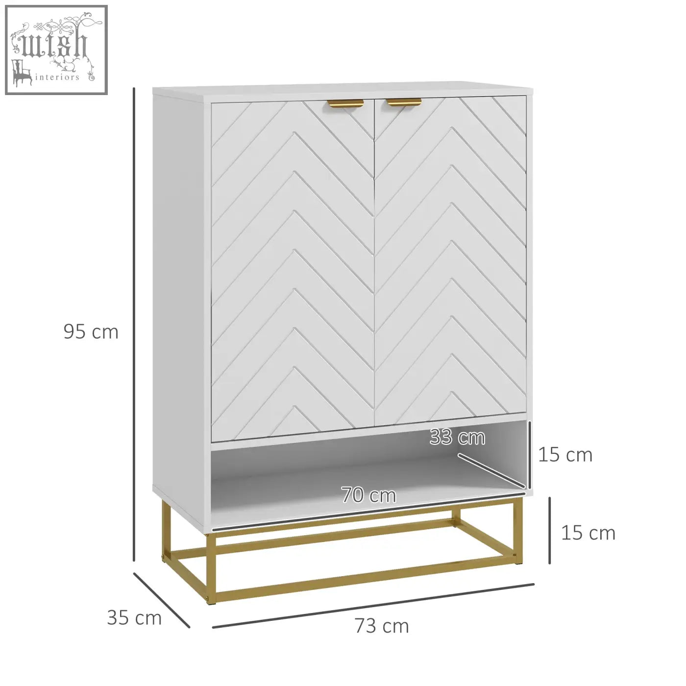 White homcom shoe cabinet with chevron doors gold hardware open shelf and rack for 12 shoe pairs