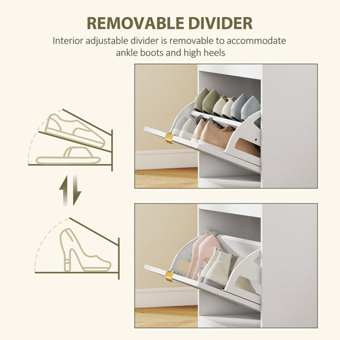White adjustable homcom shoe bench with removable divider for ankle boots and high heels holds five pairs