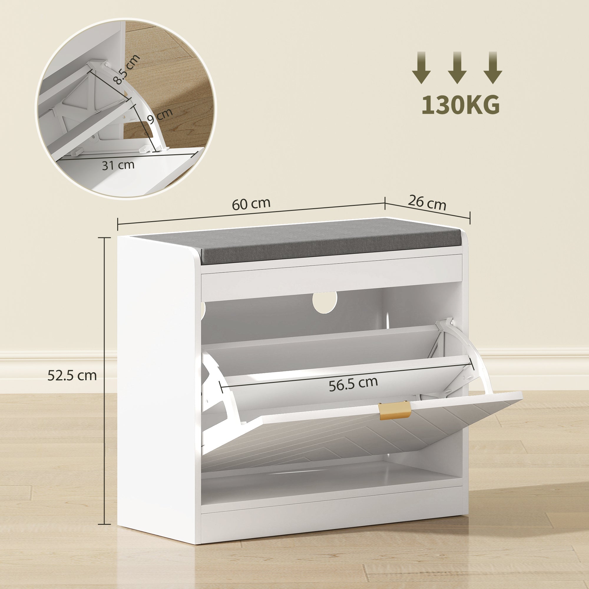 White and gray homcom shoe bench with two tiers five pairs storage and upholstered seat for entryway use
