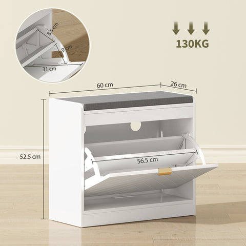 White and gray homcom shoe bench with two tiers five pairs storage and upholstered seat for entryway use