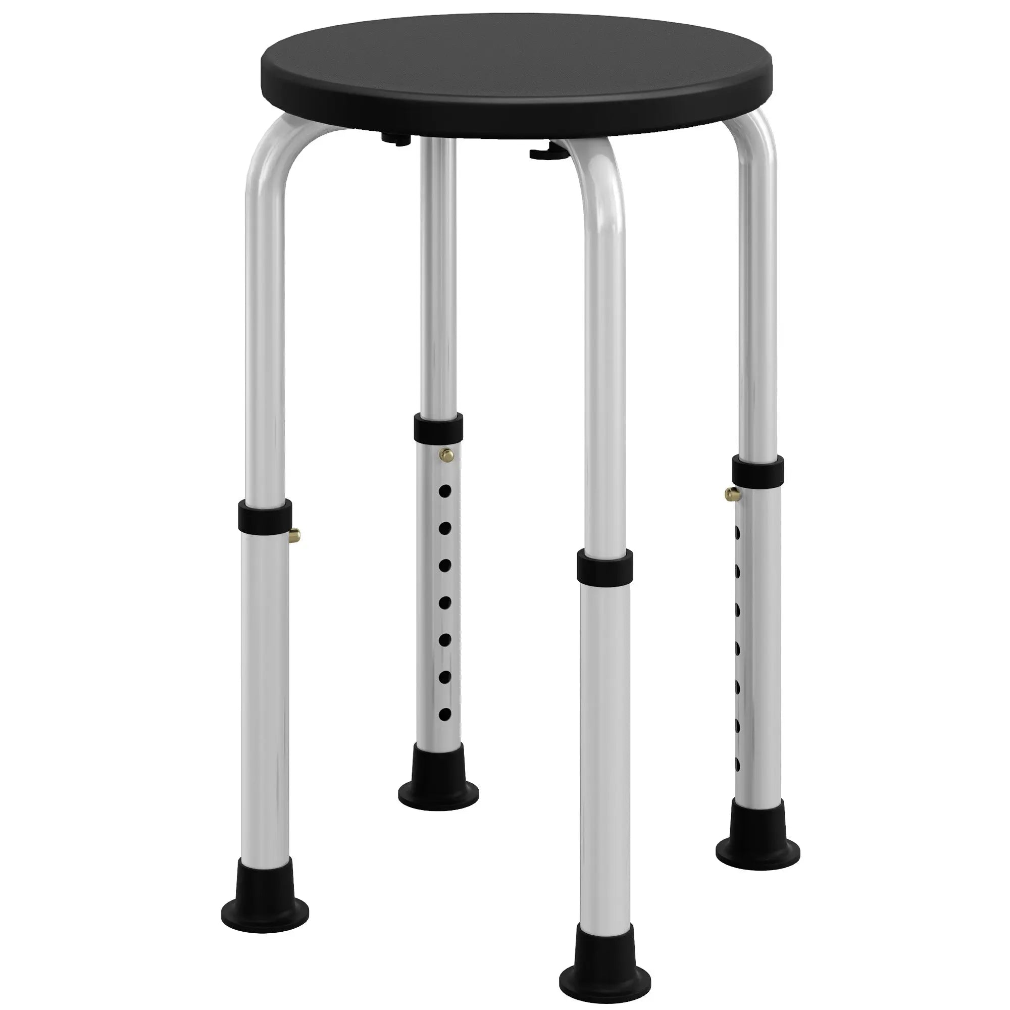 Black homcom shower chair with height adjustable aluminium legs and non slip rubber feet to prevent water damage
