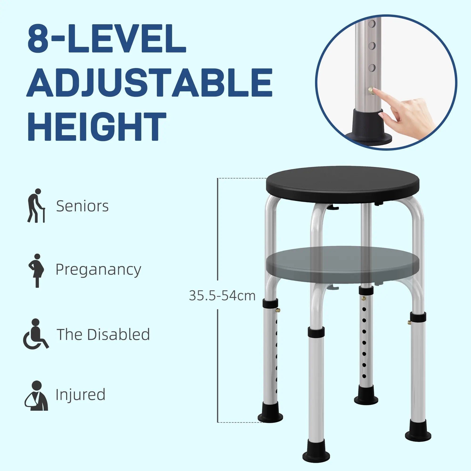 Adjustable height homcom shower chair with silver metal frame black seat and non slip suction pads for safety