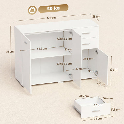 Homcom white modern storage cabinet with clean white design, large cupboard, and five-level adjustable shelf inside