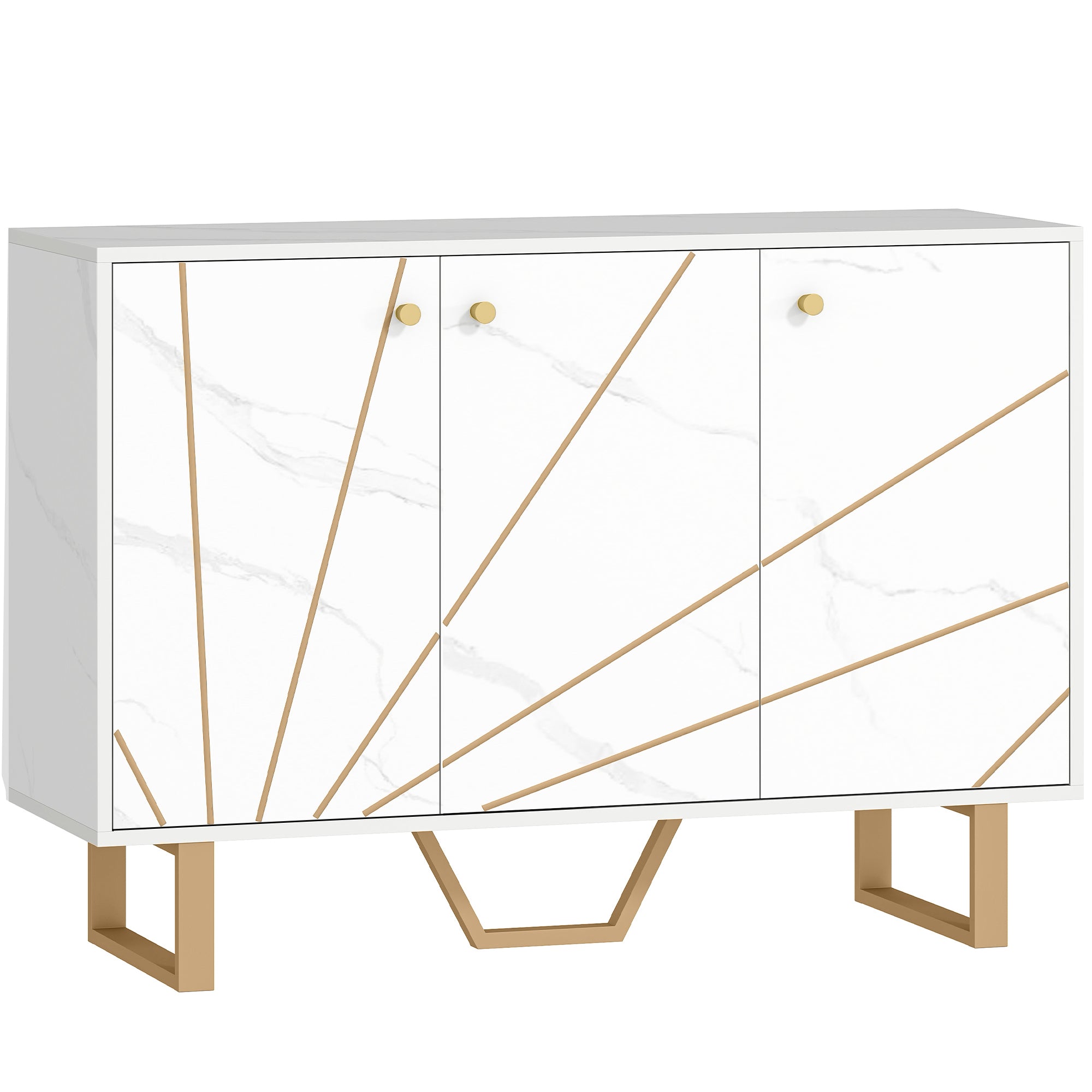 Modern white marble tone homcom sideboard with gold geometric accents metal legs and 31d x 57h adjustable shelves weight capacity