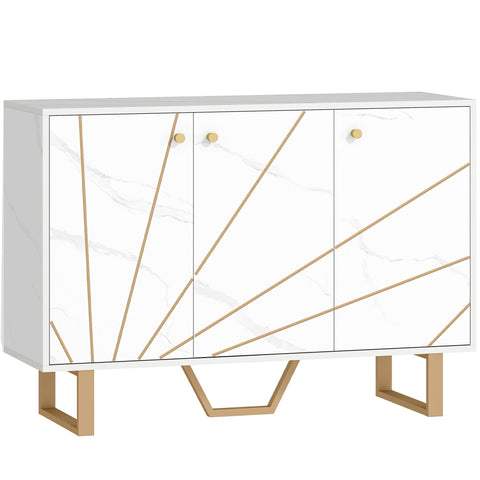 Modern white marble tone homcom sideboard with gold geometric accents metal legs and 31d x 57h adjustable shelves weight capacity
