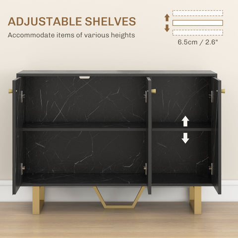 Black marble tone HOMCOM sideboard storage cabinet with adjustable shelves metal legs 31d x 57h weight capacity