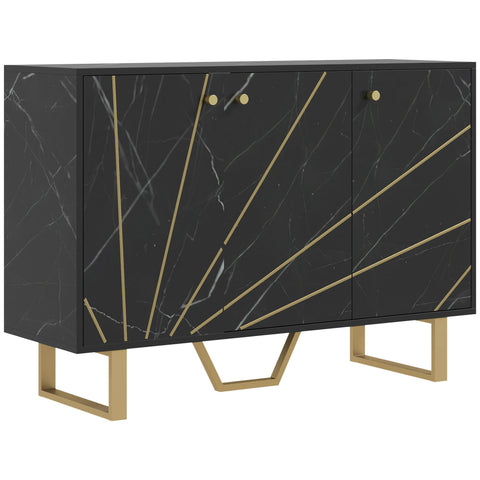 Black marble tone homcom sideboard with gold geometric accents metal legs adjustable shelves and 31d x 57h size