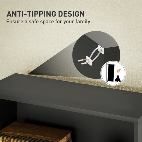 Black anti-tipping shelf bracket with white clips and screws for homcom six shelf bookcase with four adjustable shelves particle board