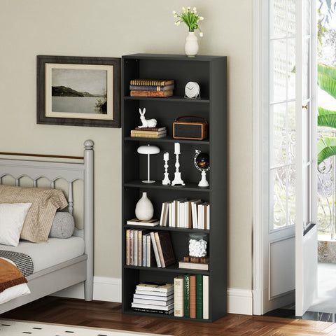 Black particle board five-shelf bookcase with sleek modern design and four adjustable shelves by homcom