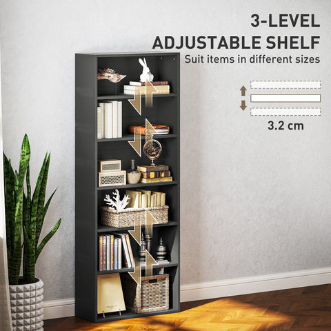 Black metal bookshelf with three adjustable particle board shelves 3.2 cm thick for versatile storage by HOMCOM