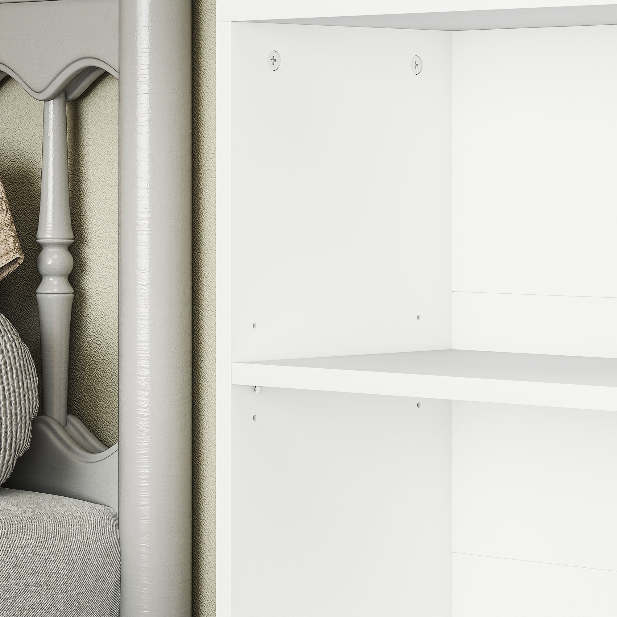 White corner bookshelf by HOMCOM with particle board and four adjustable shelves for sleek minimalist storage
