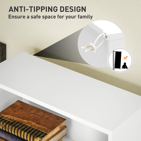 White homcom six shelf bookcase with particle board material and four adjustable shelves featuring anti-tipping design