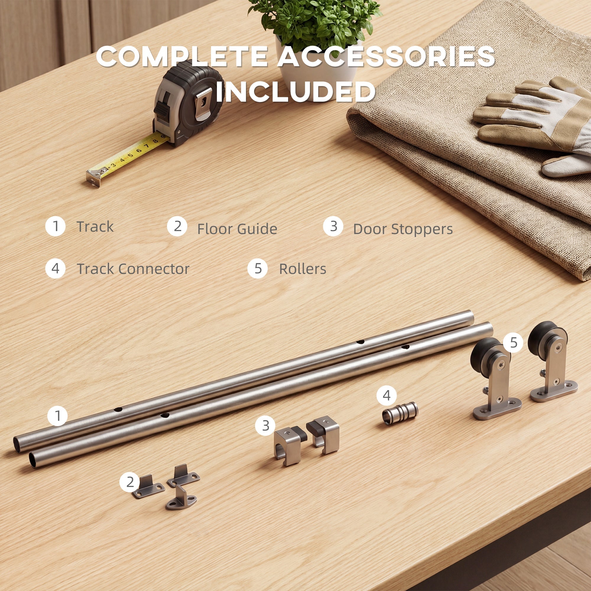 Homcom sliding door hardware kit with heavy duty 304 stainless steel track and silver tone components for sliding door