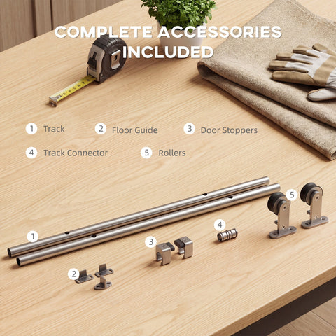 Homcom sliding door hardware kit with heavy duty 304 stainless steel track and silver tone components for sliding door