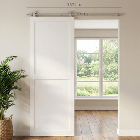 White two-panel sliding barn door with sleek modern design and smooth finish using homcom sliding door hardware kit