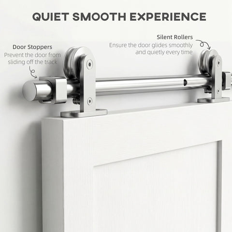 Homcom sliding door hardware kit in silver tone 304 stainless steel with silent rollers for smooth quiet sliding door use