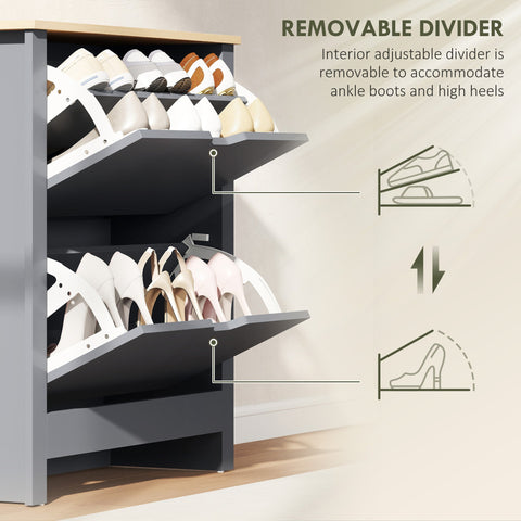 Homcom slim charcoal grey shoe cabinet with adjustable removable divider made of particle board fits 72l x 26dcm space