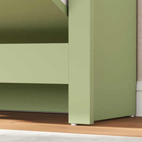 Homcom slim shoe cabinet in matte sage green particle board with 2 flip drawers and adjustable shelves 72l x 26dcm
