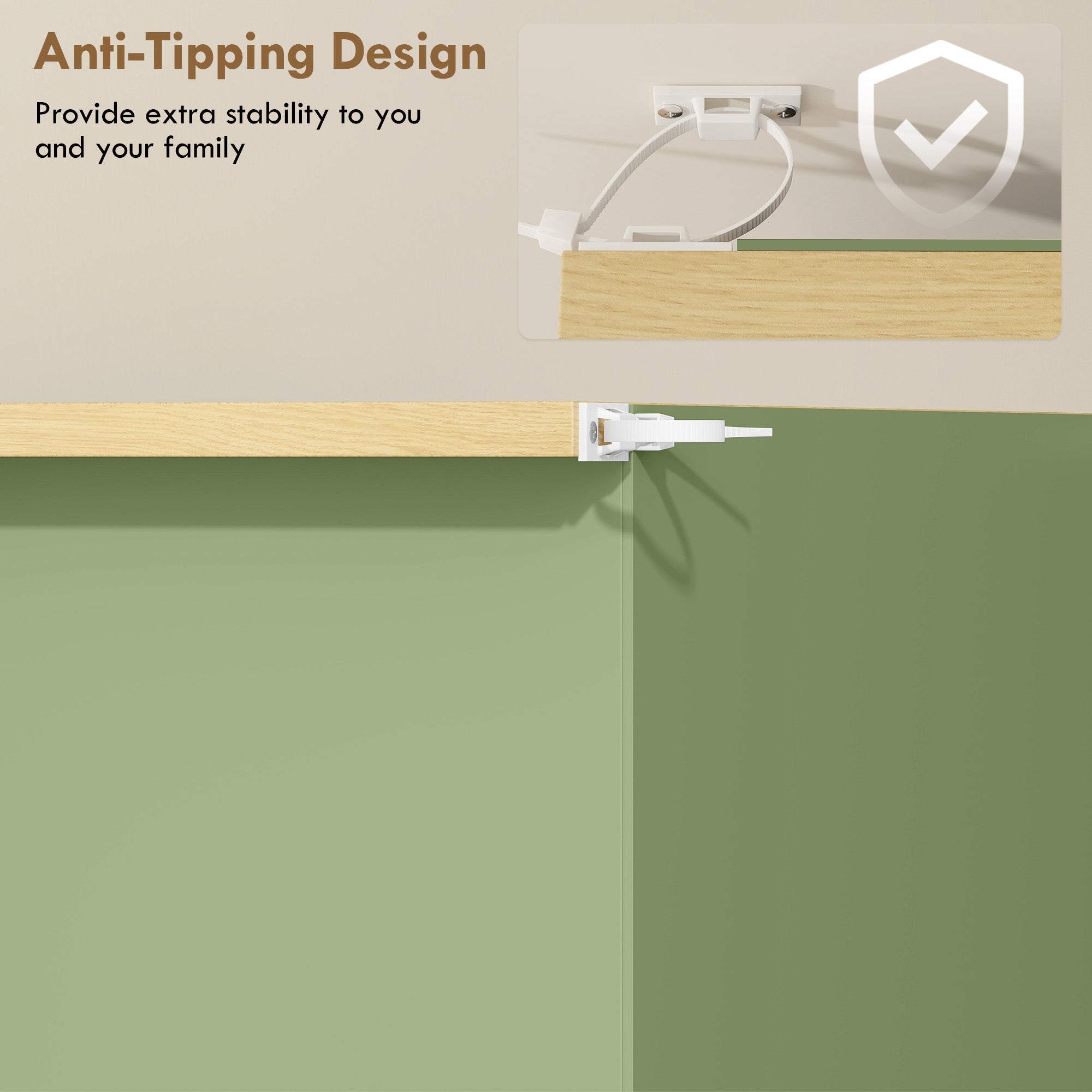 White plastic anti tip shelf bracket for homcom slim shoe cabinet in high gloss green particle board finish