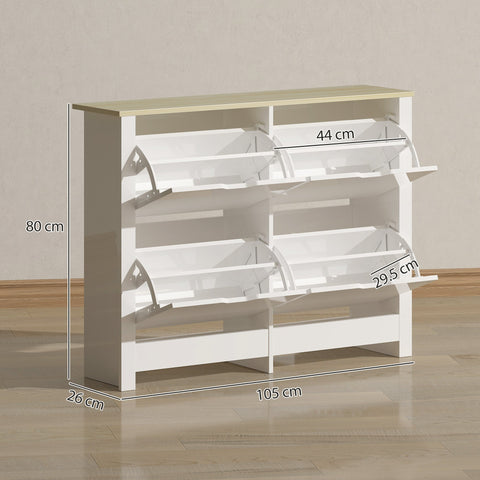 White homcom shoe cabinet made of particle board with 4 pull-out drawers 105l x 26dcm for 16 pairs of shoes