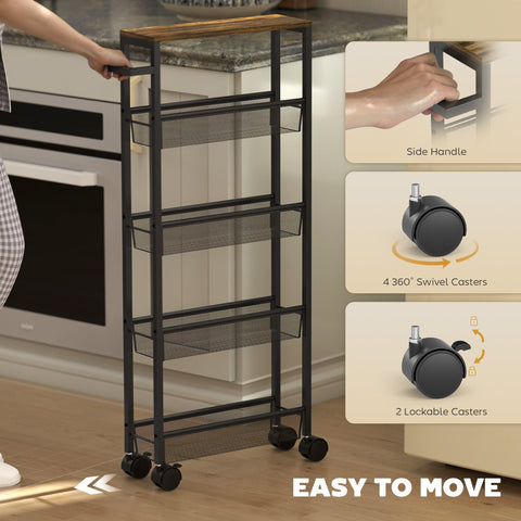 Black metal storage trolley with wooden top and mesh shelves perfect kitchen cart for laundry rooms and living spaces