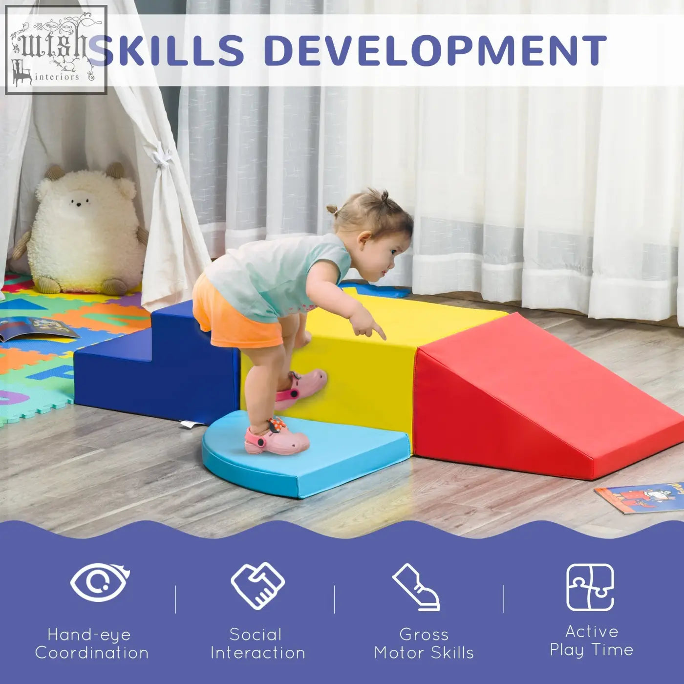 Colorful homcom soft play 4-piece epe foam climb and crawl toddler stairs and ramp with block dimension for preschoolers