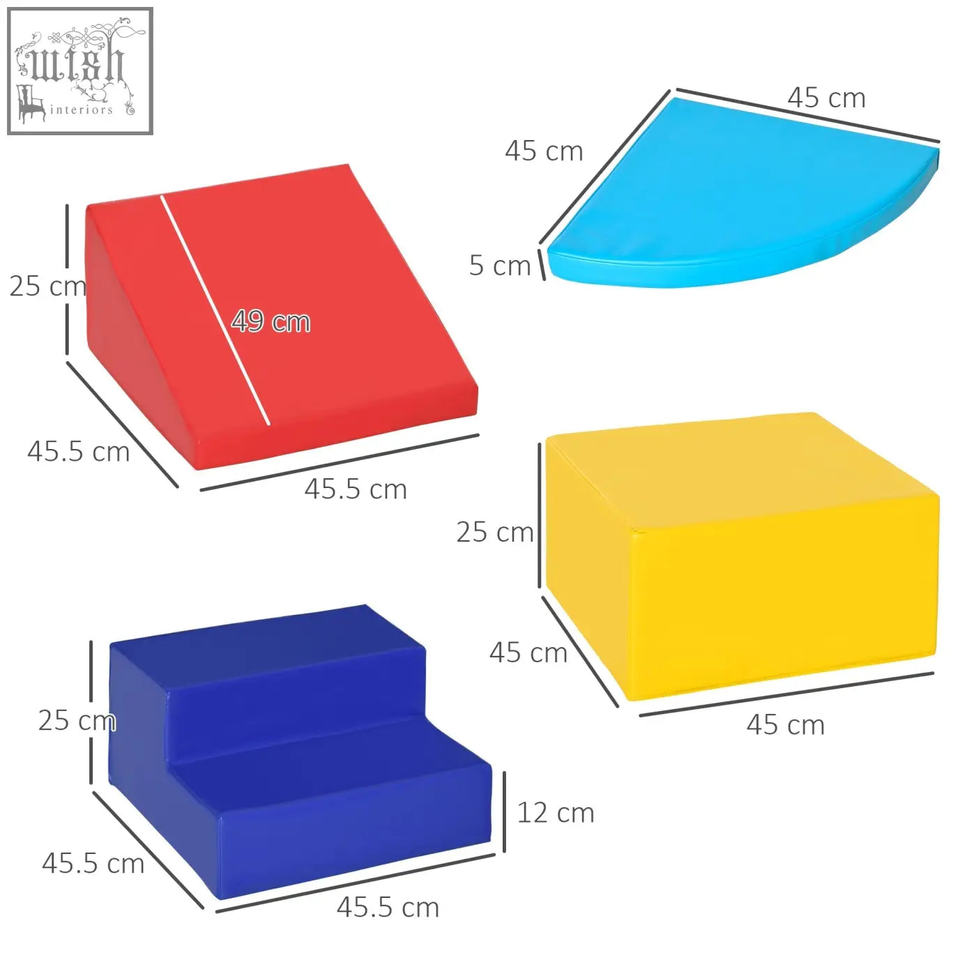 Set of four colorful soft play epe foam blocks in red blue yellow and light blue perfect for toddler fun