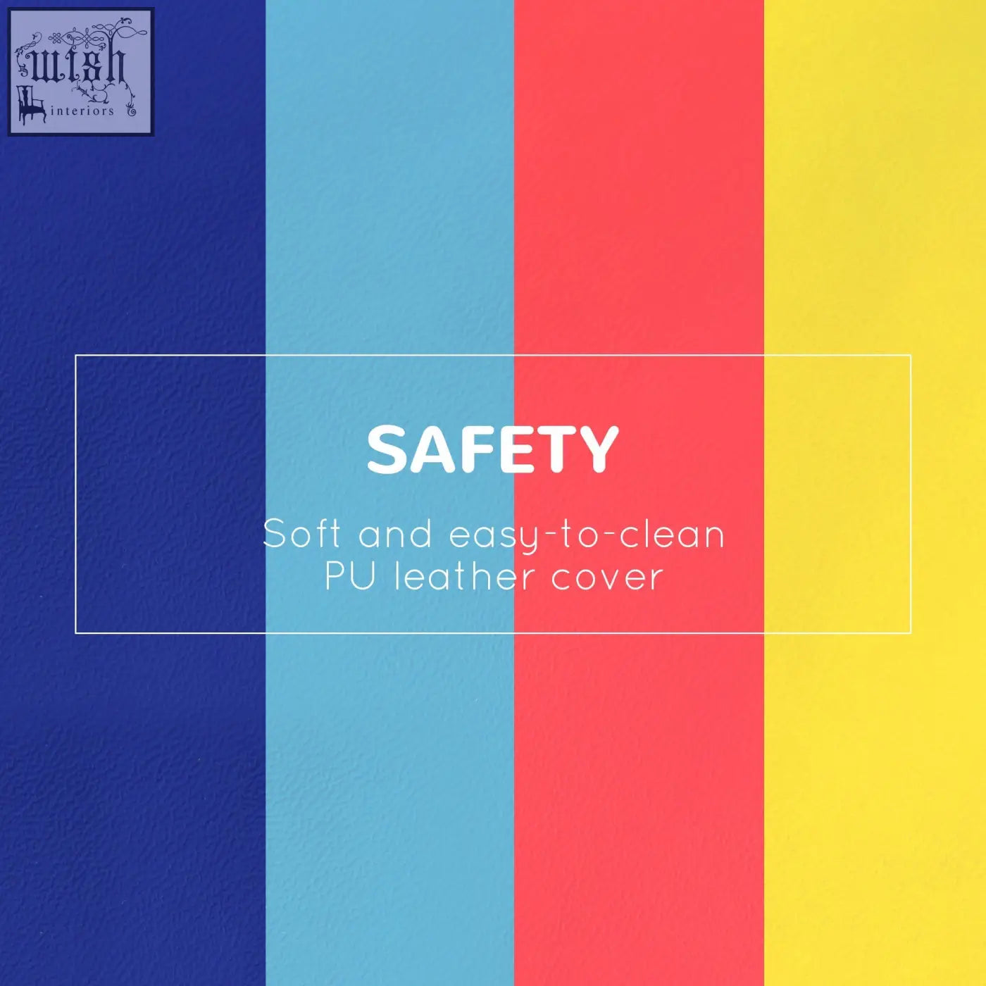 Safety label on pu leather cover of homcom soft play colorful epe foam toddler stairs with block dimension info