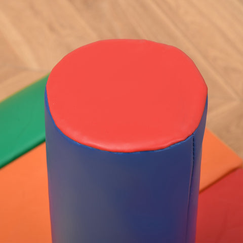 Red and blue cylindrical soft foam roller with smooth padded surface, part of homcom soft play set 20h x 40l toddler toy