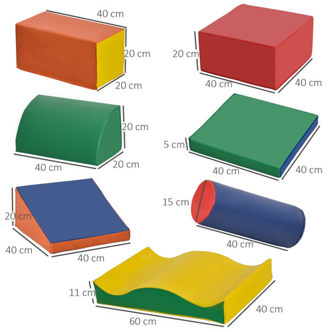 Homcom 7 piece soft foam play set in red orange green blue and yellow for toddler climb crawl and stacking fun soft play 20h x 40l