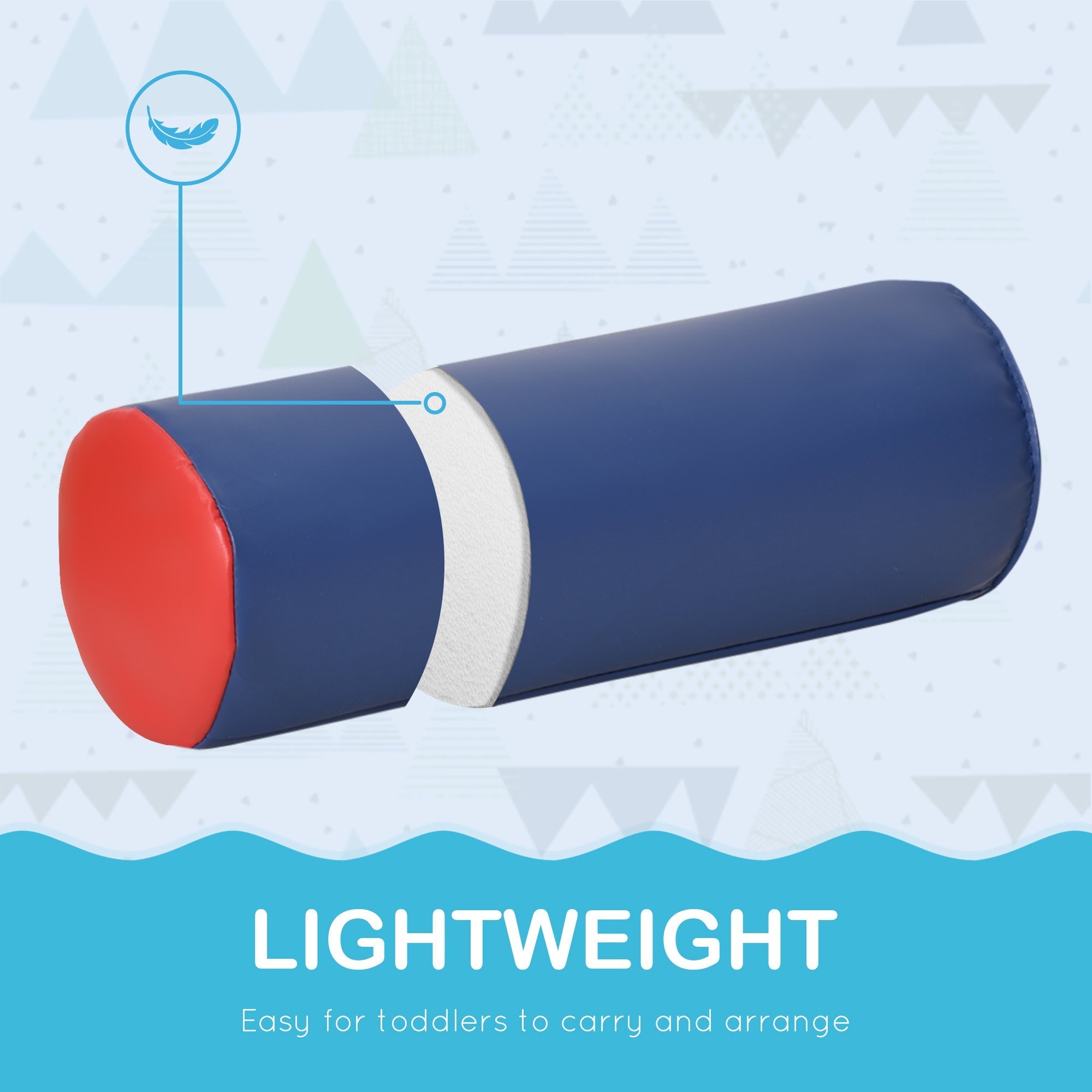 Blue and red soft foam padded cylindrical toy with white stripe for toddlers in homcom soft play set 20h x 40l