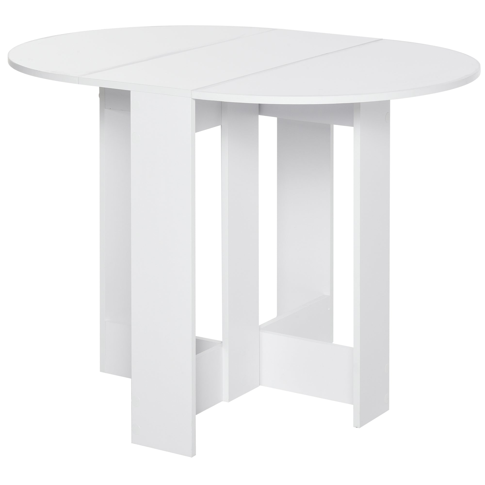 White oval extendable folding dining table with sleek minimalist design and sturdy rectangular legs for small spaces