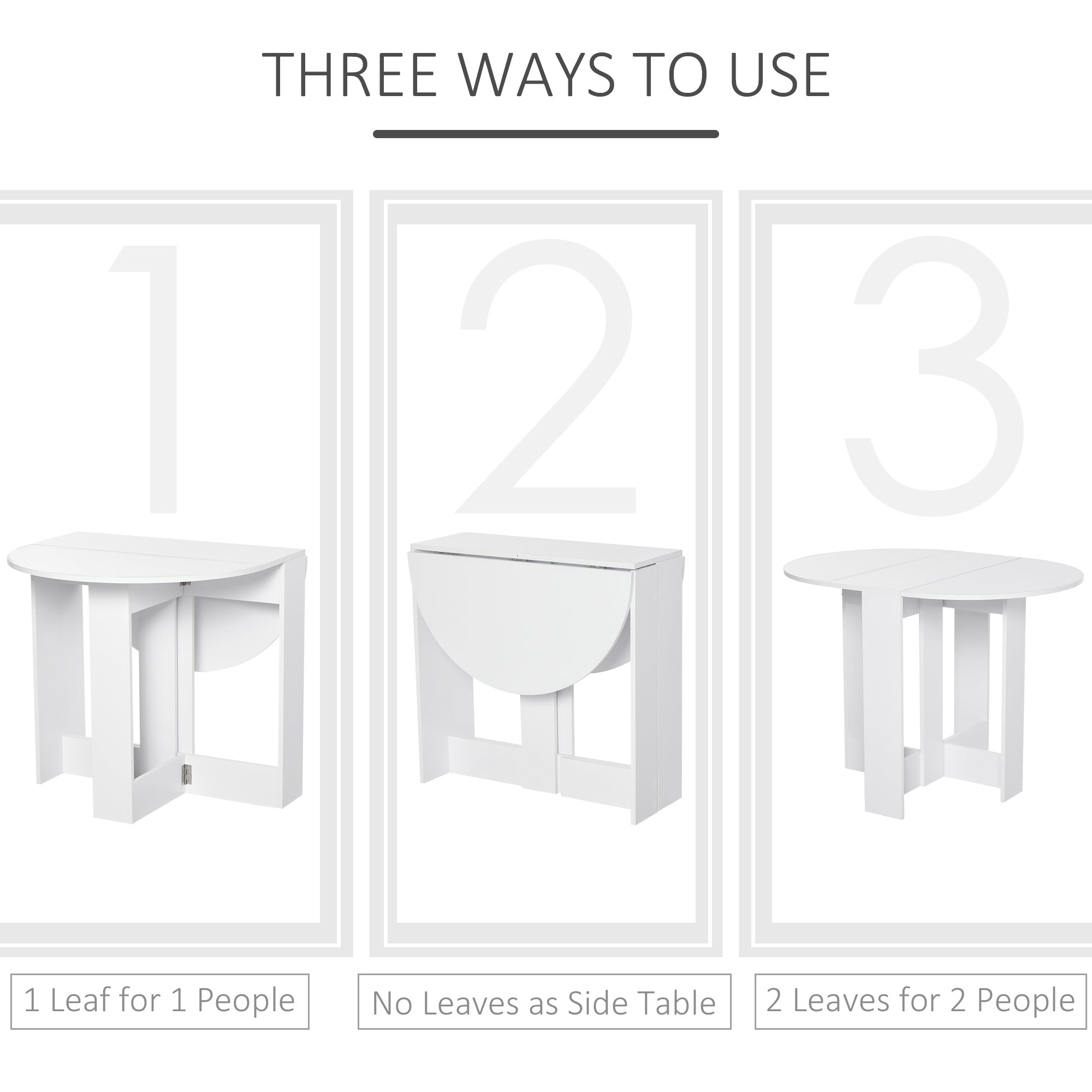 White foldable dining table with sturdy wooden legs and minimalist design perfect for small space dining areas