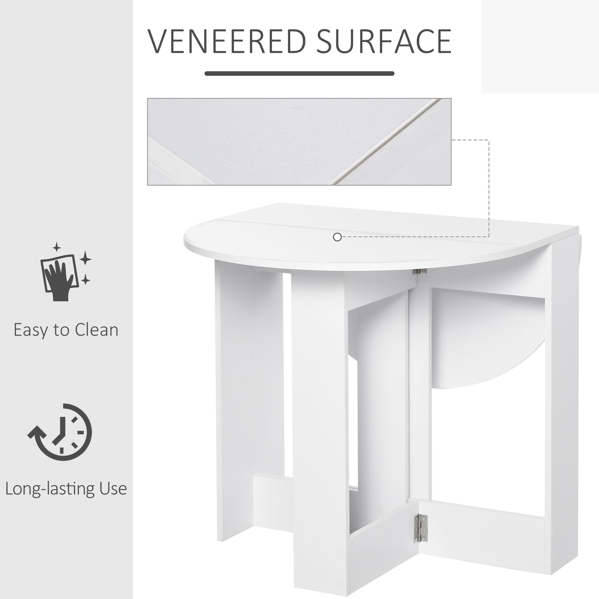 White veneered foldable corner table with sleek modern design ideal for small space folding dining table use