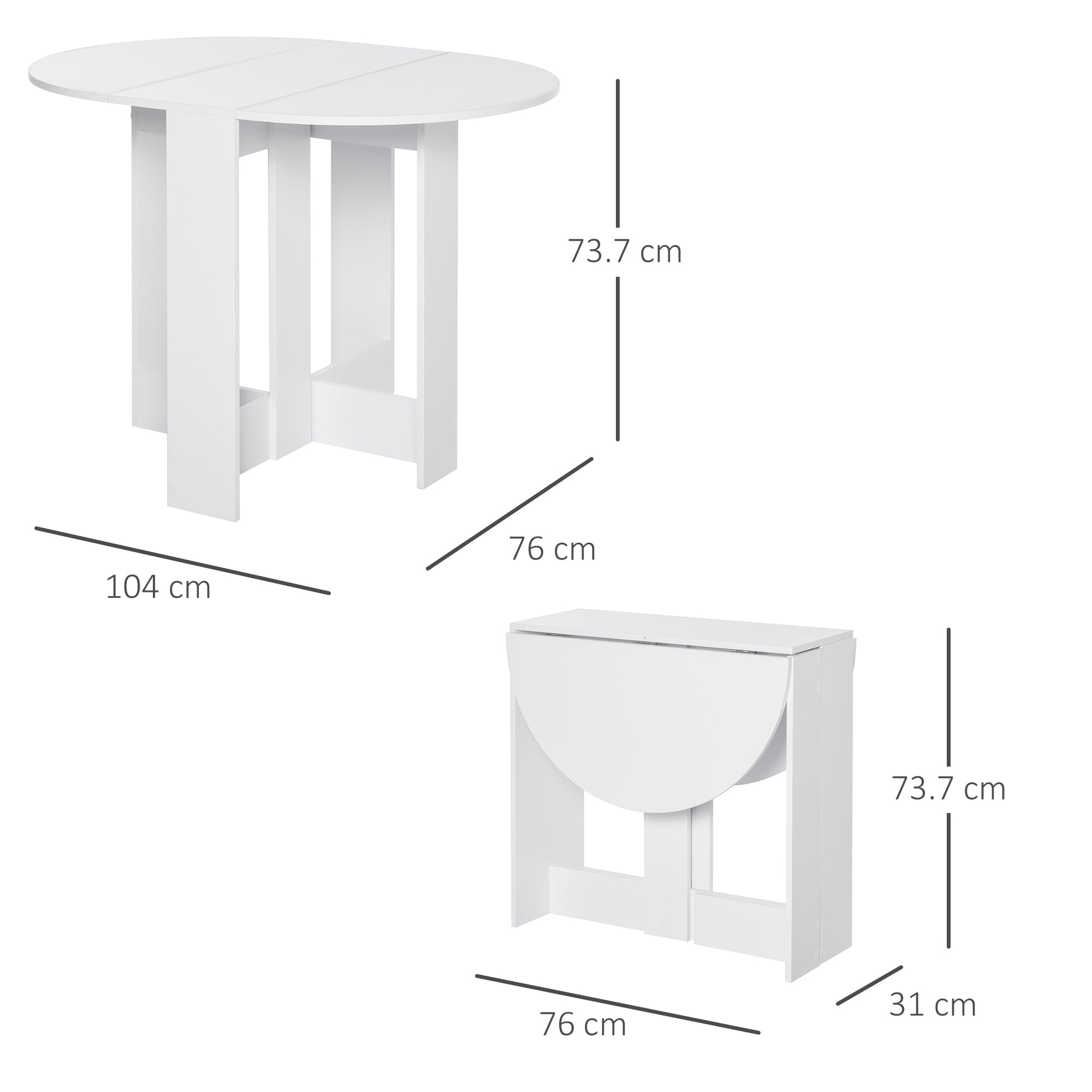 White folding dining table with sleek minimalist legs by HOMCOM perfect for small kitchens and dining rooms
