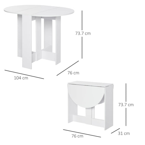 White folding dining table with sleek minimalist legs by HOMCOM perfect for small kitchens and dining rooms