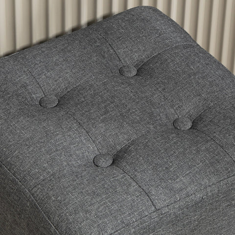 HOMCOM Square Footstool, Small Ottoman with Side Pocket, Linen Fabric Footrest Foot Stool with Rubber Wood Legs and Padded Seat for Living Room, Bedroom, Entryway, 35 x 35 x 35cm, Grey