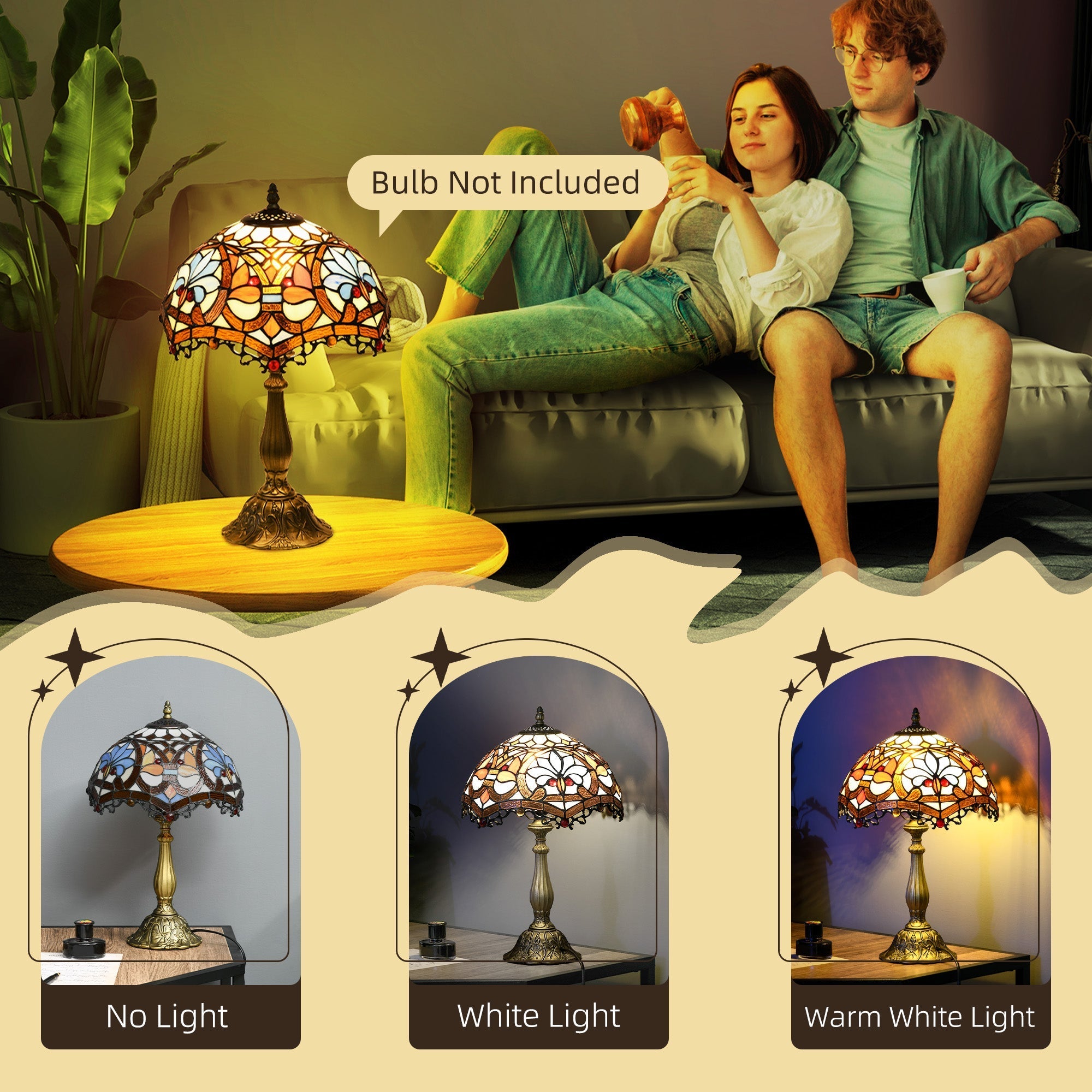 HOMCOM Stained Glass Table Lamp, Handcrafted Artisan Collectible, Suitable for Living Room and Bedside, Multi-Coloured, \'d0\'a431 x 48Hcm, Zinc Alloy.
