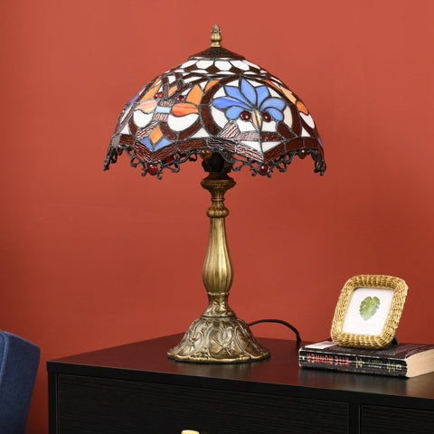 HOMCOM Stained Glass Table Lamp, Handcrafted Artisan Collectible, Suitable for Living Room and Bedside, Multi-Coloured, \'d0\'a431 x 48Hcm, Zinc Alloy.